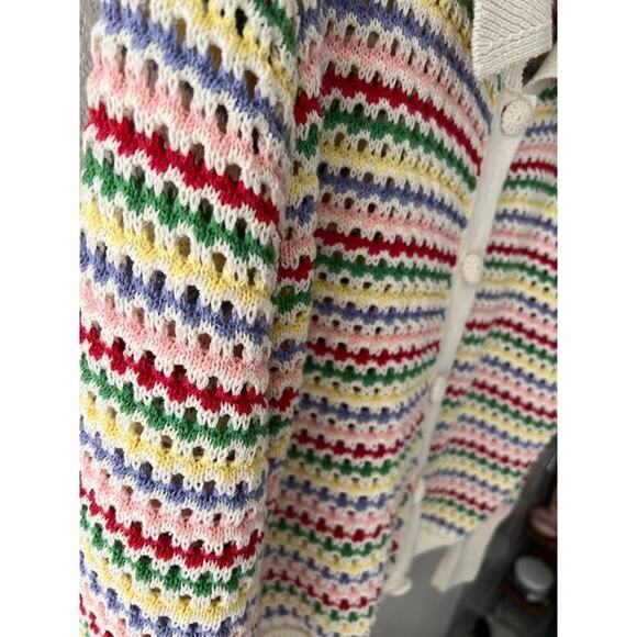 ZARA Chunky Knit Multicolor Rainbow Stripe Knit Cardigan Sweater Size L - Picture 8 of 10